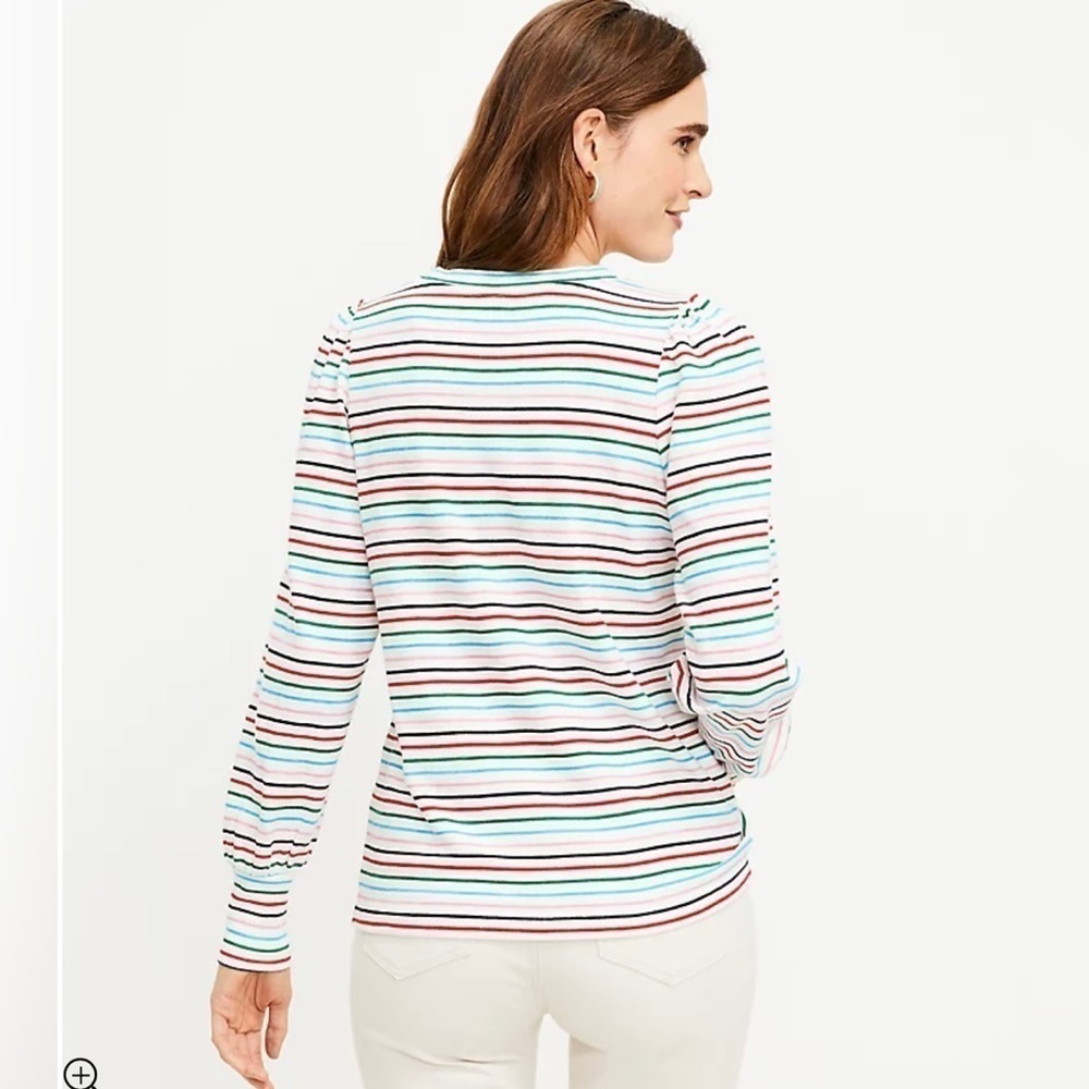 LOFT Petite Striped Puff Sleeve Sweatshirt - Picture 2 of 7